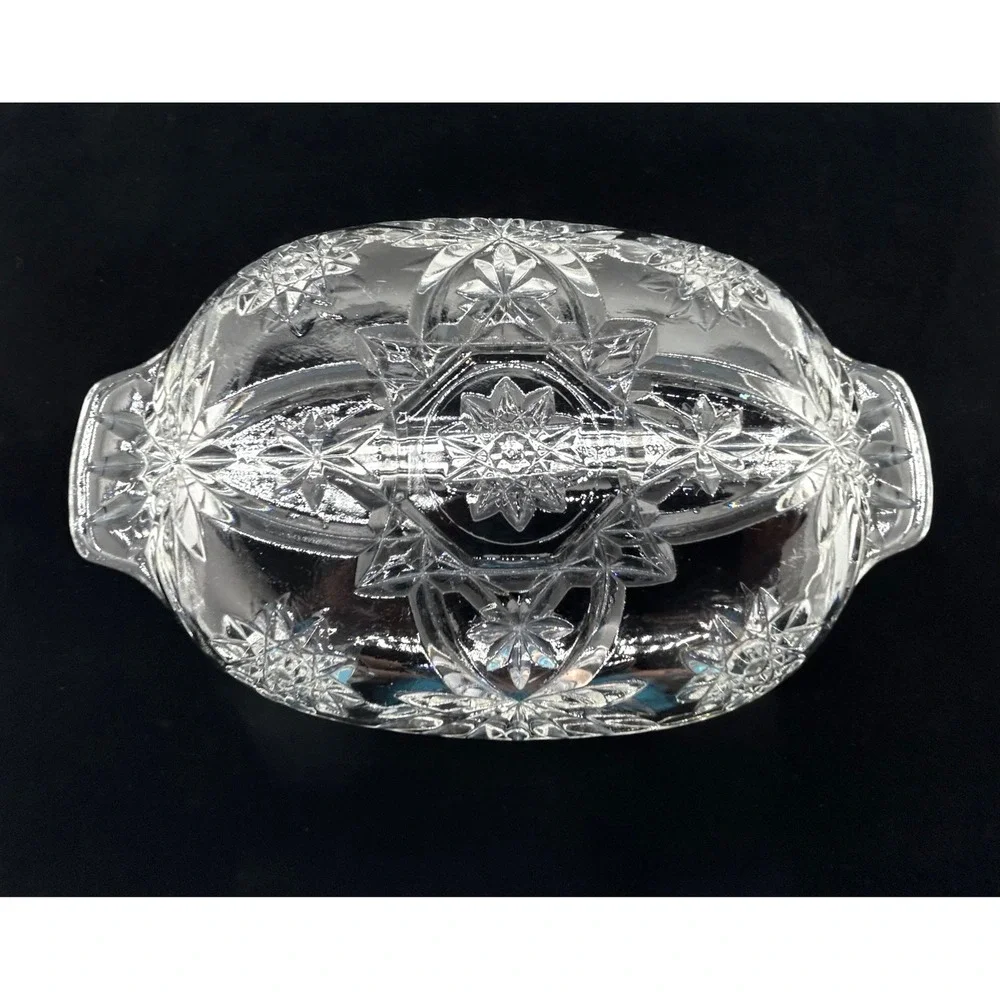 Vintage Clear Pressed Glass Divided Relish Dish Starburst Pinwheel Oval